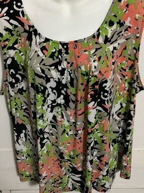 Abstract Print Scoop Neck Tank Top in Coral, Lime & Black Size 1X